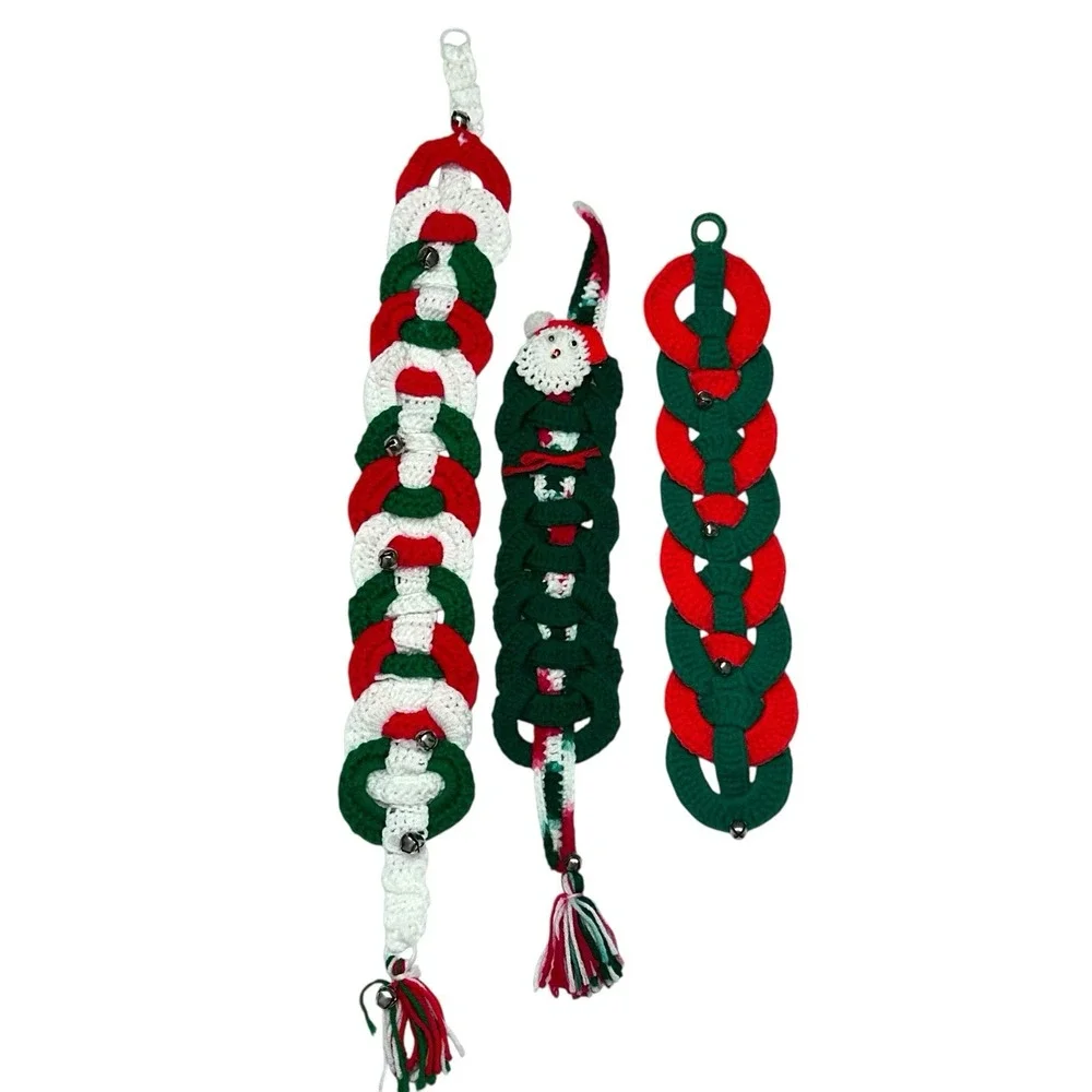 Vintage Hand Crocheted Christmas Wall Hanging Decor‎ Wreaths & Bells Set Of 3